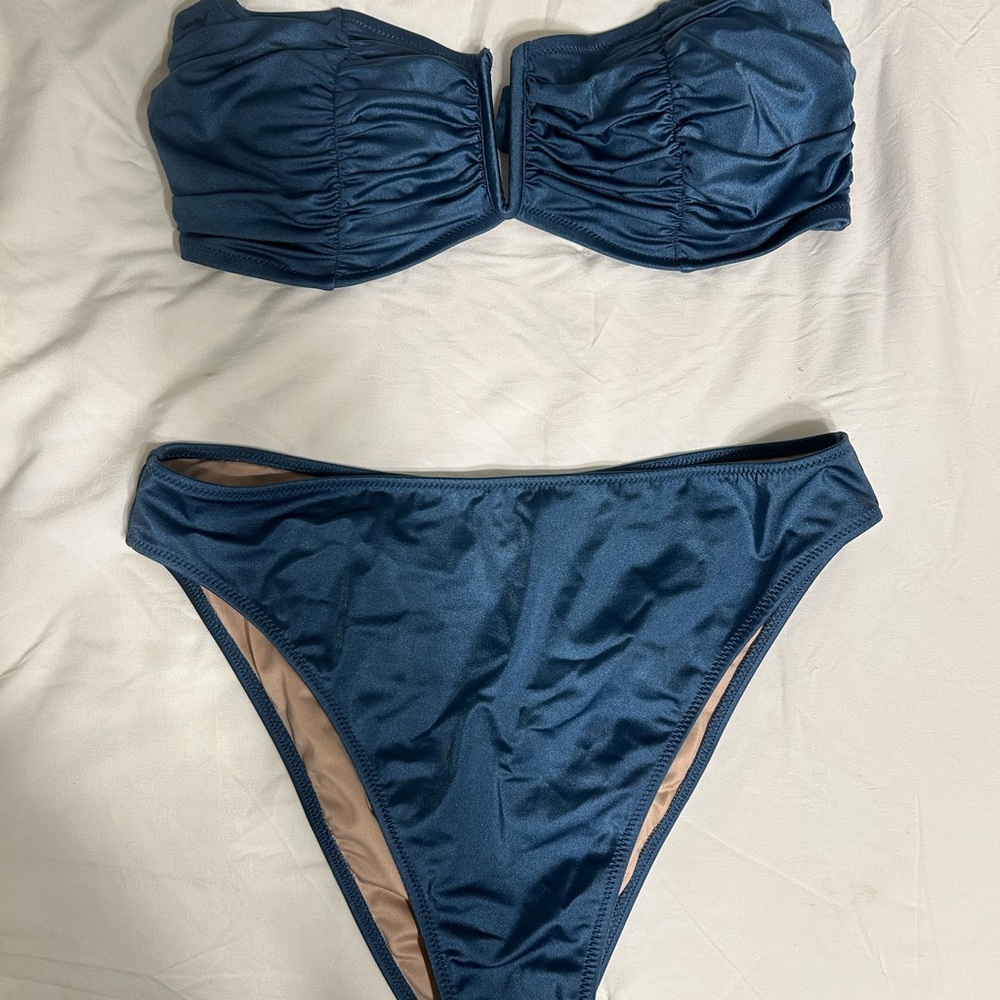 Blue Strapless Bikini Set